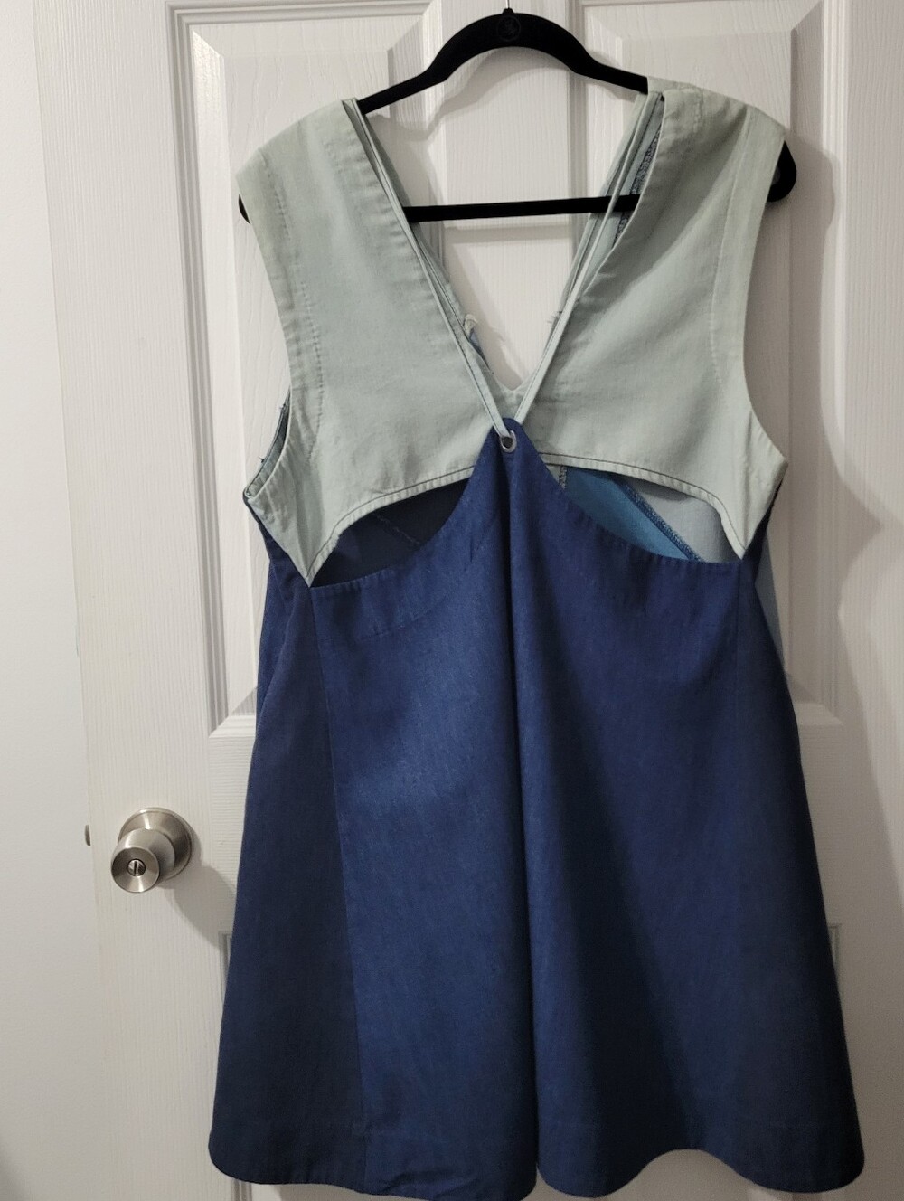 Free People Sleeveless V-Neck Colorblock Denim Dress in Mint and Blue Shades - Picture 8 of 13